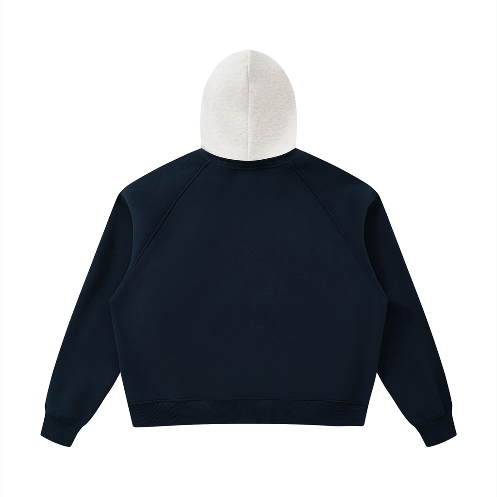 Navy Blue Fleece Color Block Hoodie