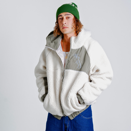 Pistachio Color Block Sherpa Fleece Jacket