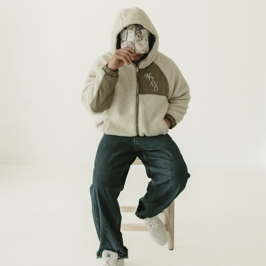 Pistachio Color Block Sherpa Fleece Jacket