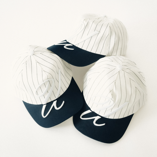 White Pinstripe Script Hat