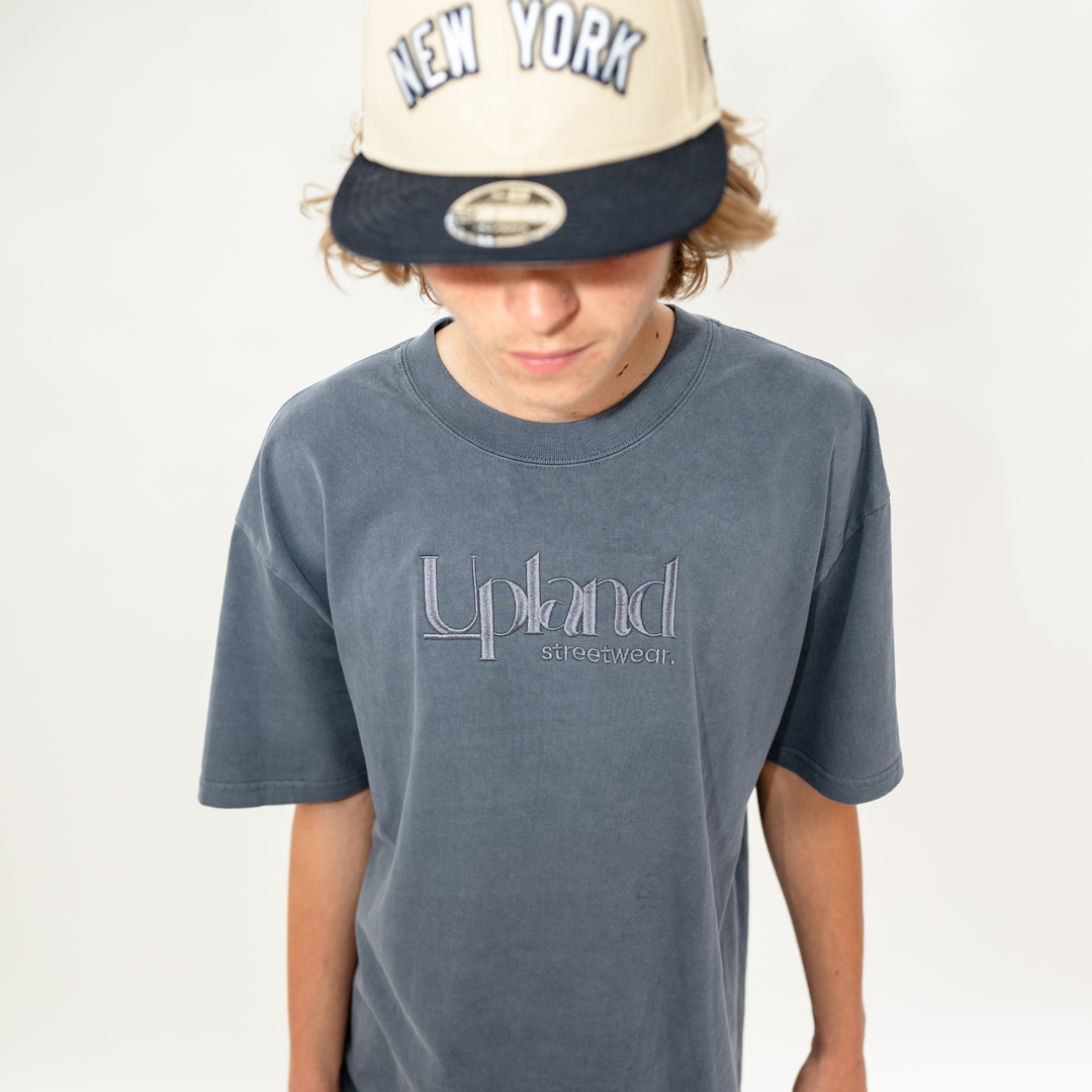 Faded Indigo Embroidery Tee