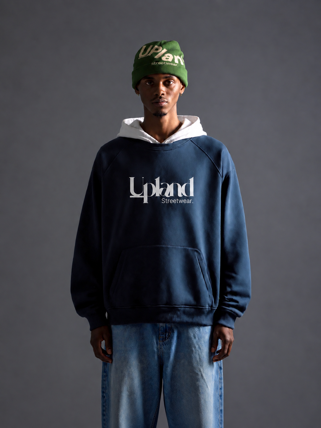Navy Blue Fleece Color Block Hoodie